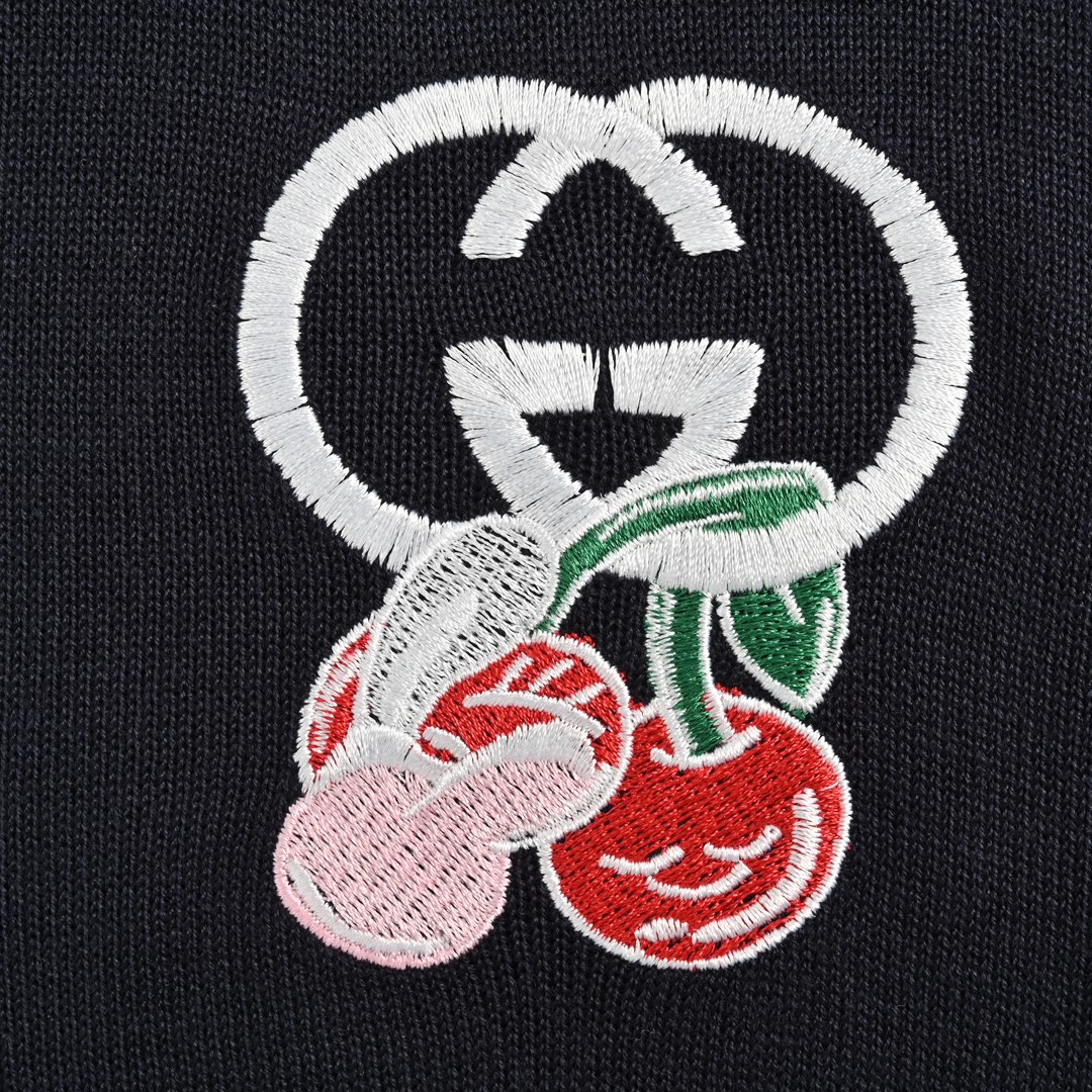 Gucci 24ss cherry embroidered knitted short sleeve