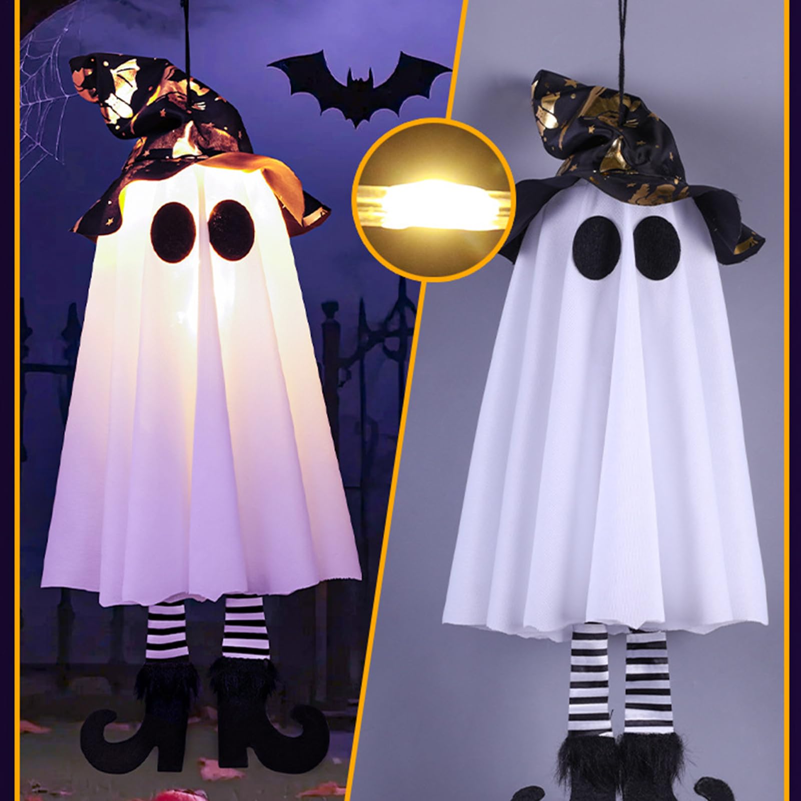 💥ON SALE💥Halloween Hanging Ghost Witch Hat Light – Outdoor Glowing Decor 👻✨