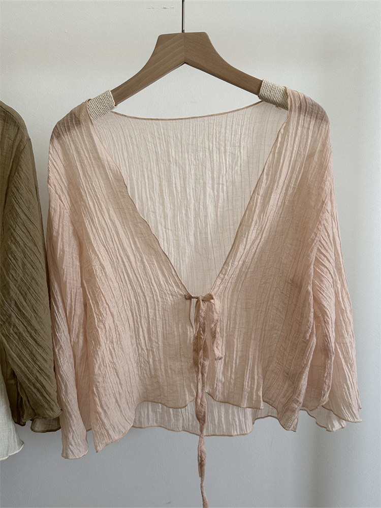 Basic Wrinkled Tied Flowy Cardigan