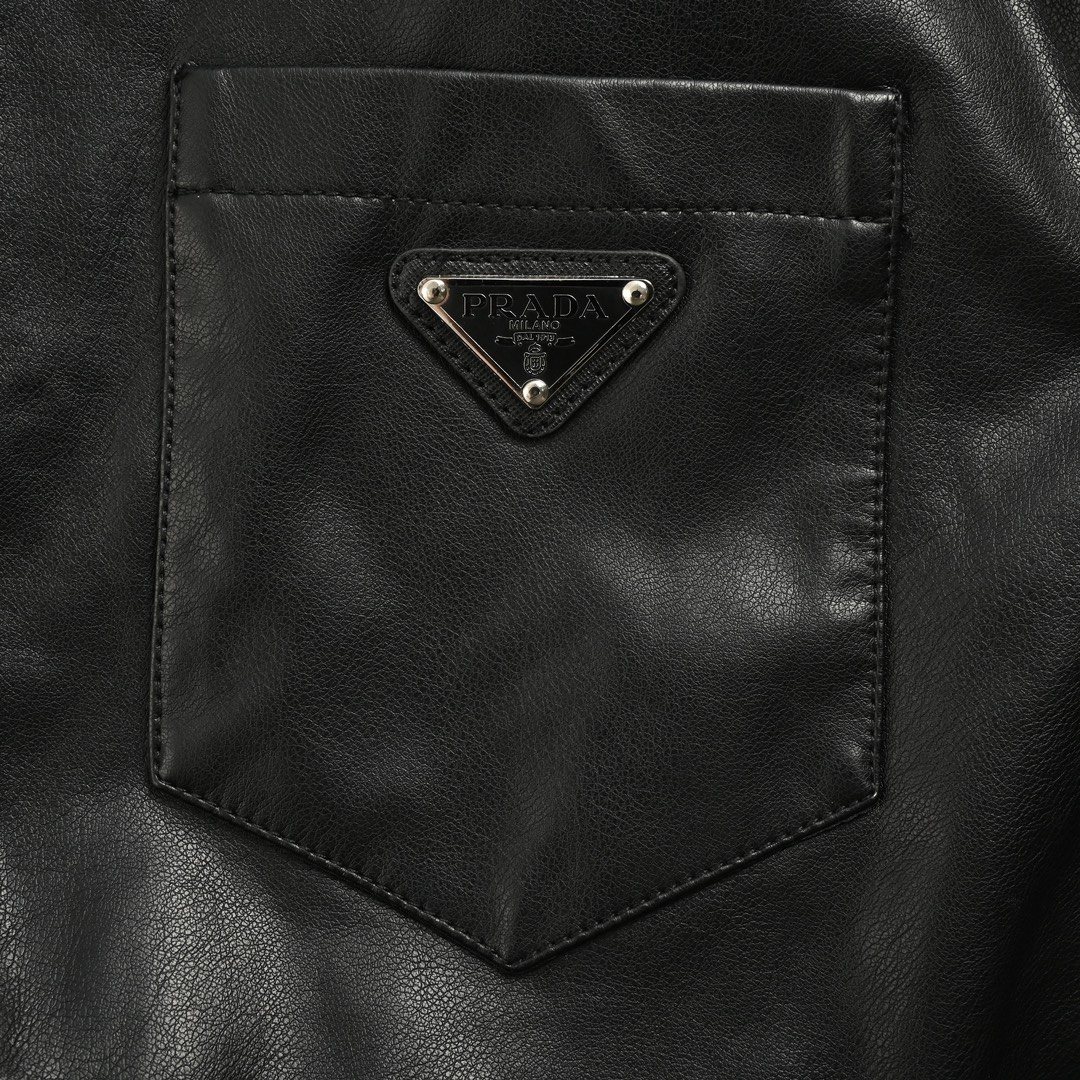Prada 24Fw triangle logo leather jacket custom pebbled leather