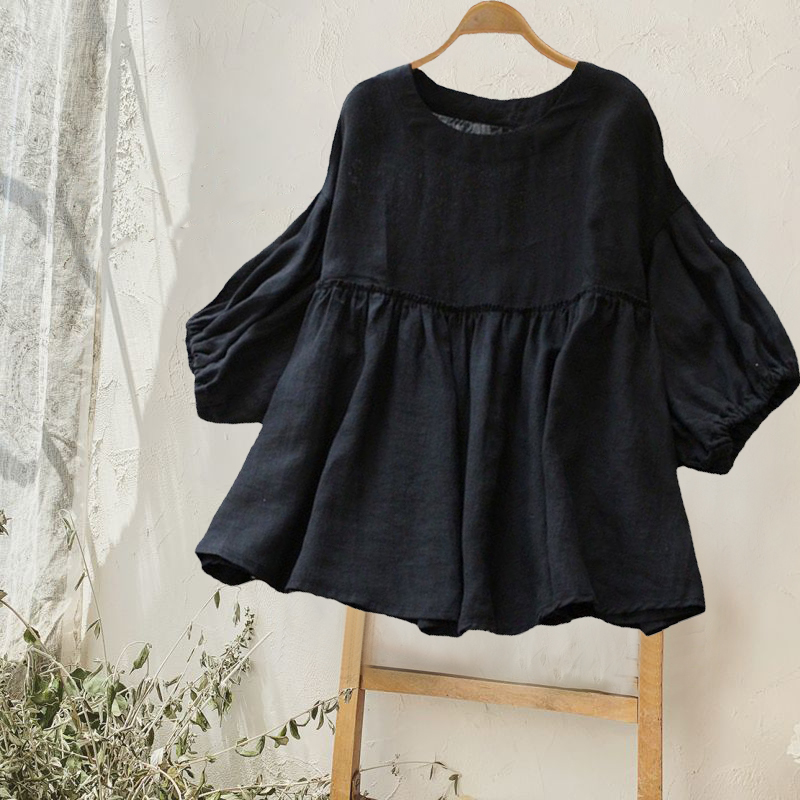 Loose Crew Neck Solid Color Mid Sleeve T-Shirt