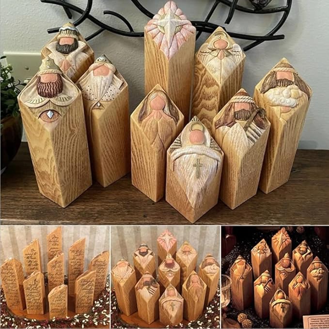 🙏🙏9 Piece Exquisite Resin Prayer Pillar Set - Inspirational Christian Sculpture with Engraved Artwork