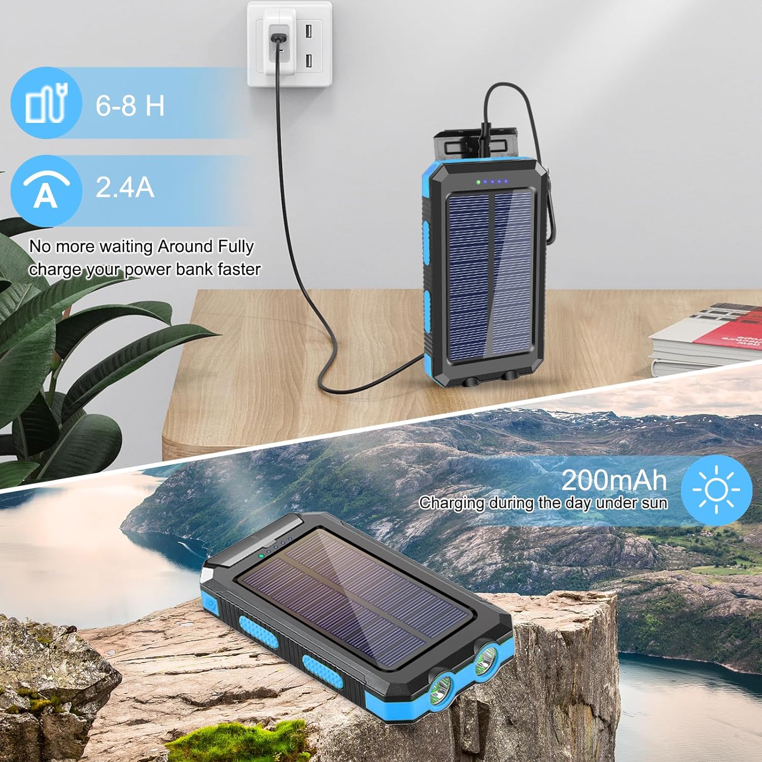 YELOMIN Solar Charger, 38800mAh Portable Solar Power Bank, Waterproof Battery Pack for Outdoor Activities, Camping External Backup Power Charger Dual USB 5V Outputs/LED Flashlights