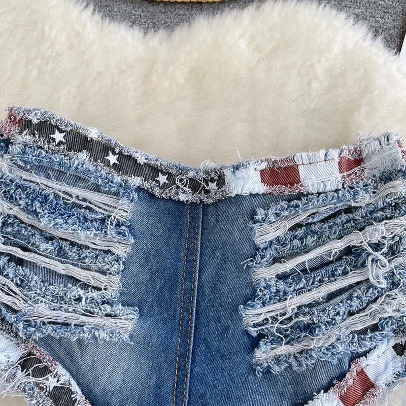 Sexy Low Waist Lace Up Ripped Denim Shorts Lingerie