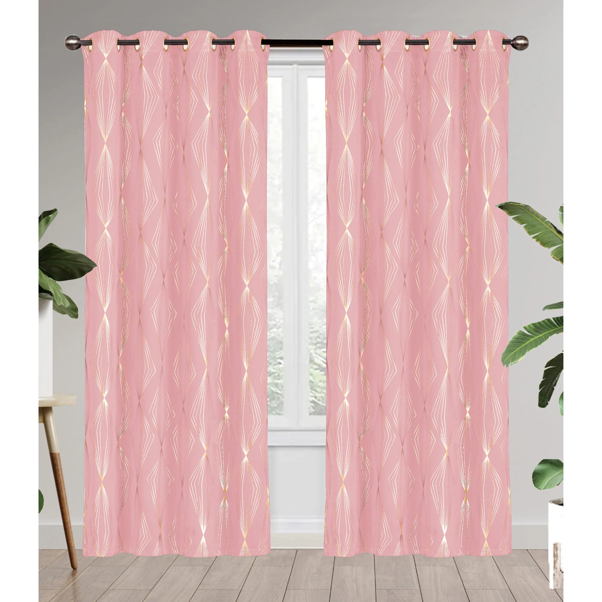 Jules Metallic Ogee Room Darkening Grommet Window Panel, 54x84 Inches