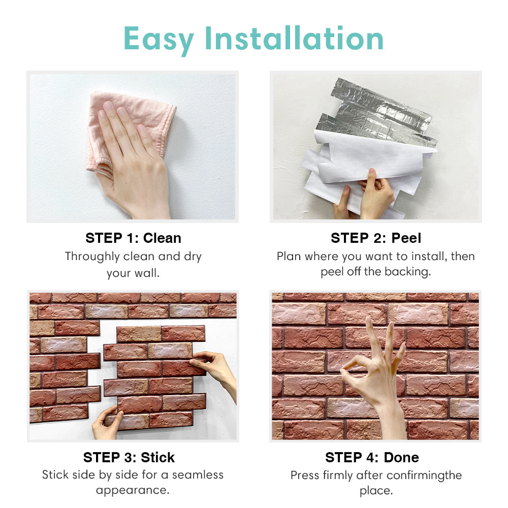 3D Red Brick Texture Peel and Stick Wall Tile