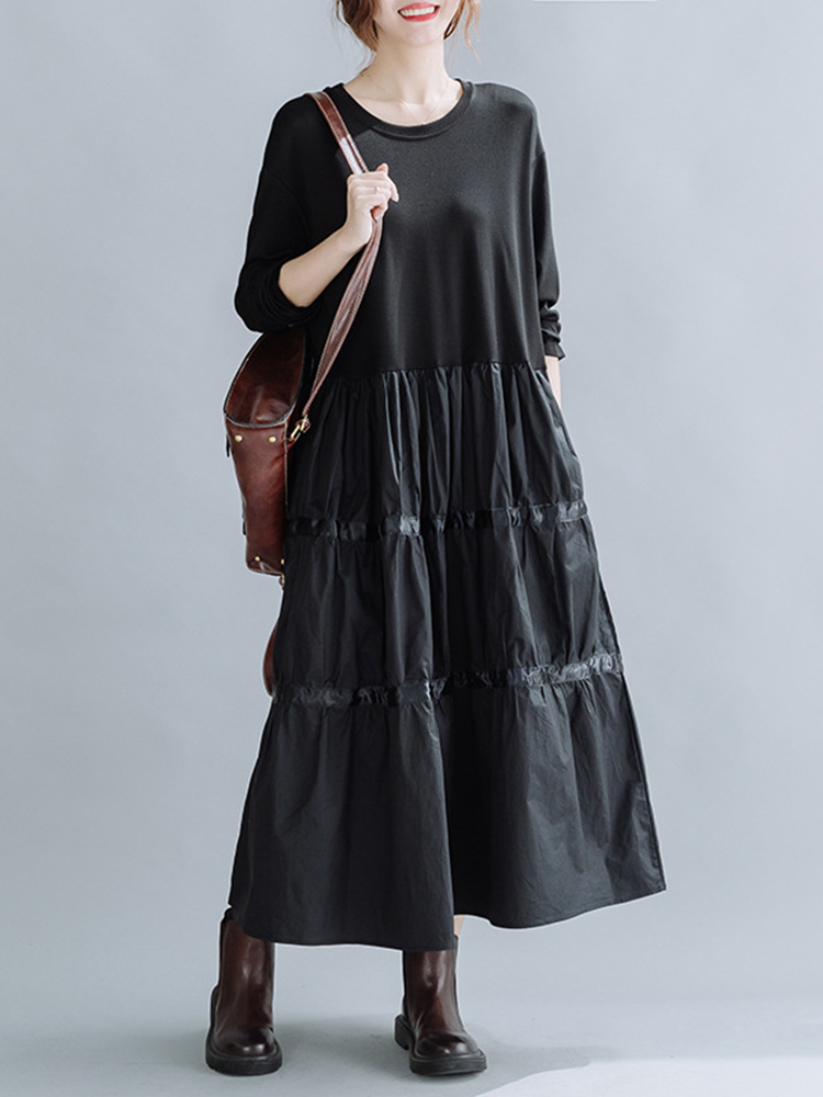 Solid Color Simple Loose Casual Midi Dress