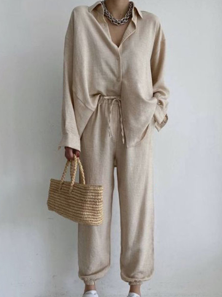 Fashion Solid Color Pocket Two-Piece Set