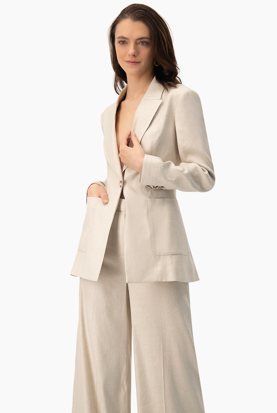 Saco beige de cruce sencillo