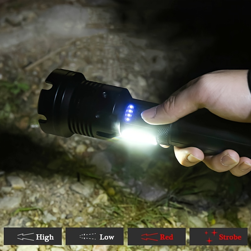 1000 Meters USB Rechargeable LED Flashlight Zoomable Red SOS Floodlight With Power Bank Torch Light