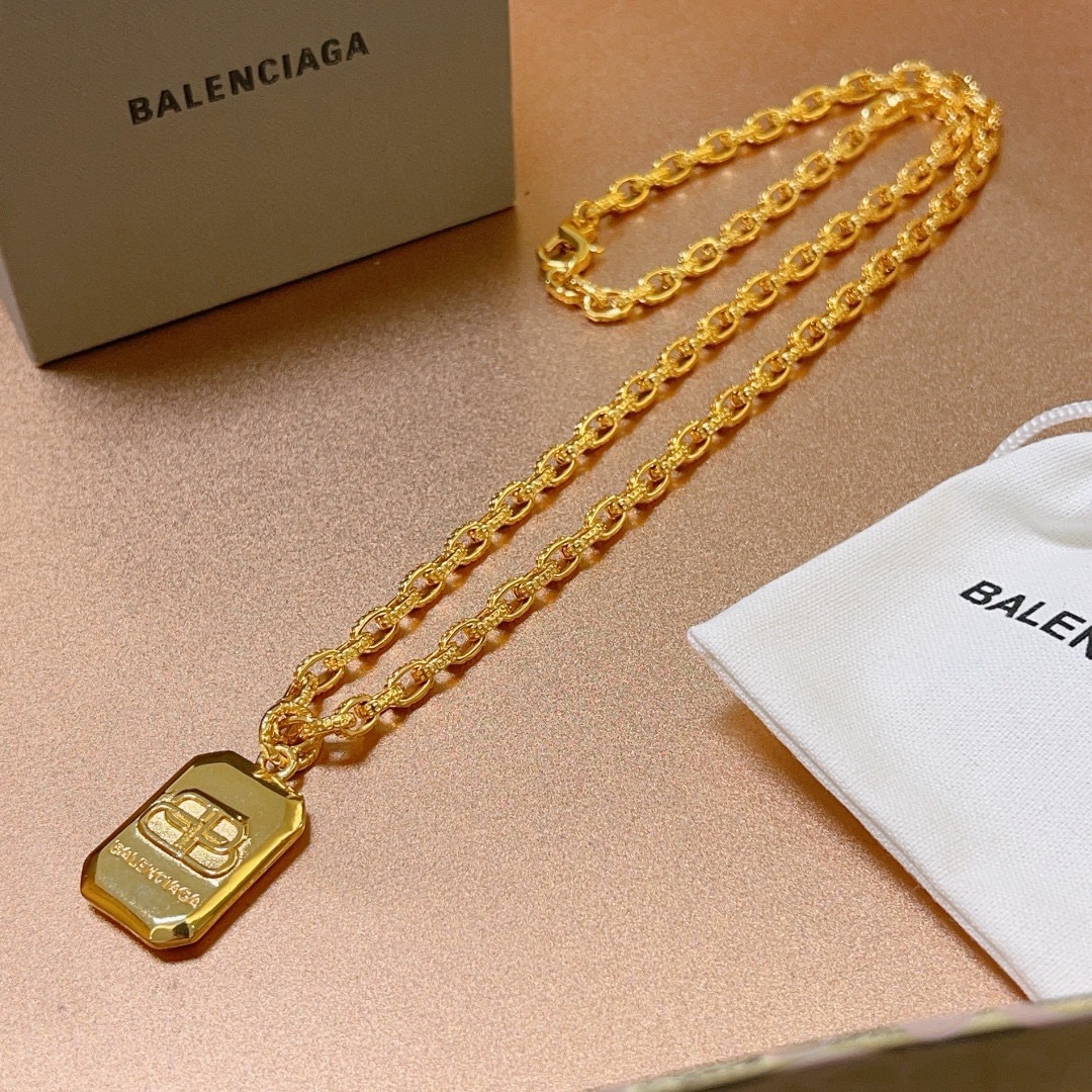 Balenciaga BB Square Chain Gold Necklace