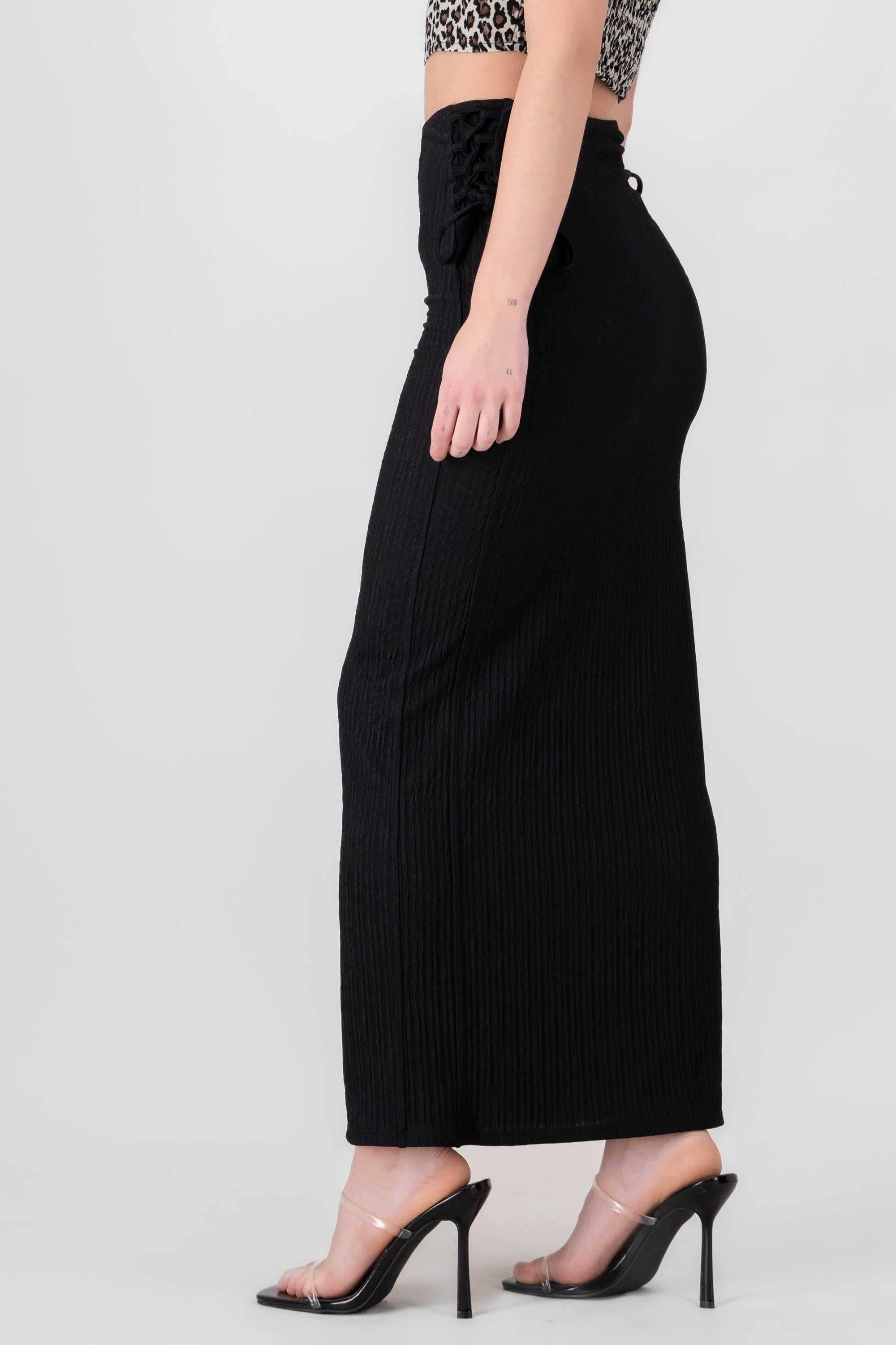 Textured Side Straps Midi Skirt