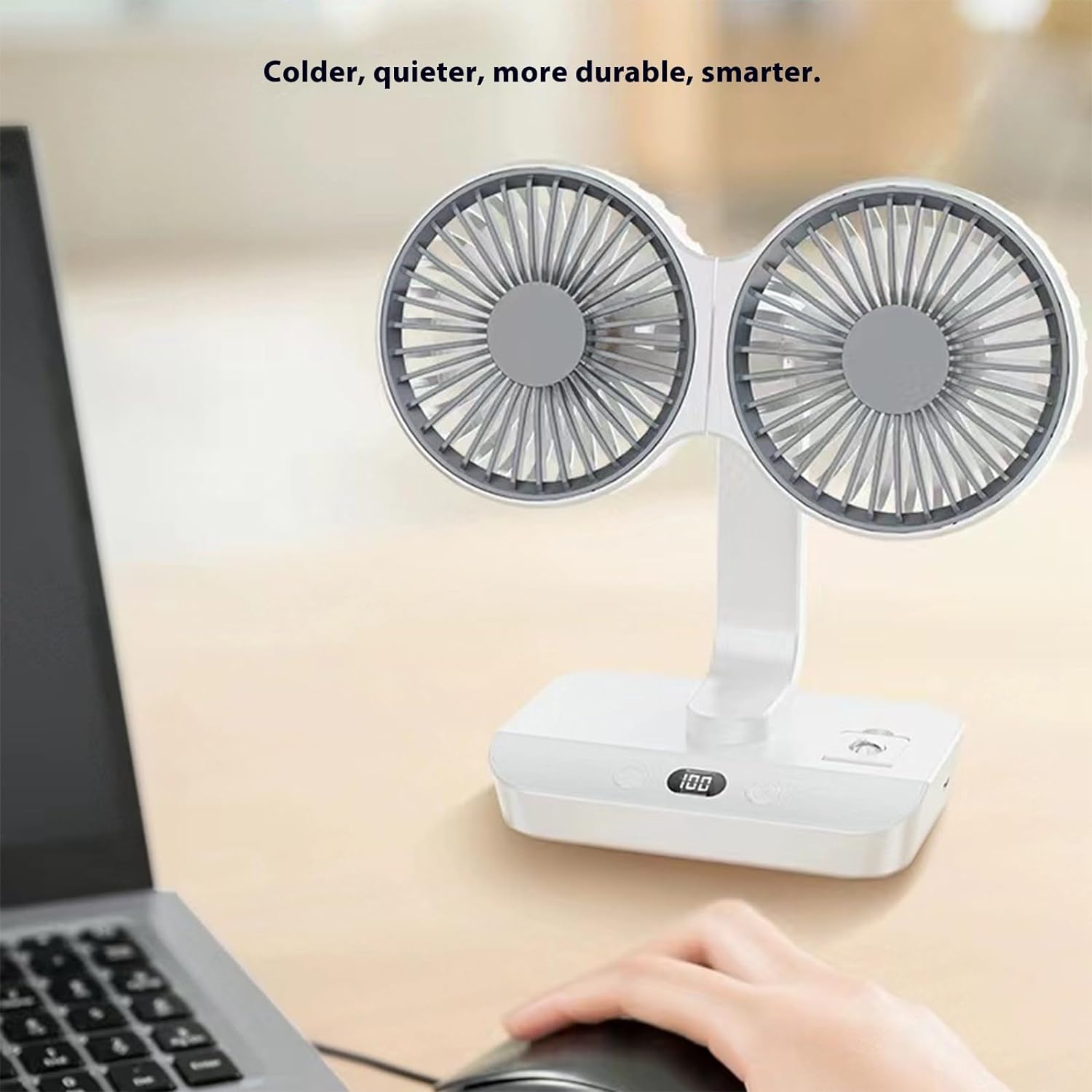 ✨2024 NEW✨Double Head 360° Adjustment Desktop Fan with LED Light
