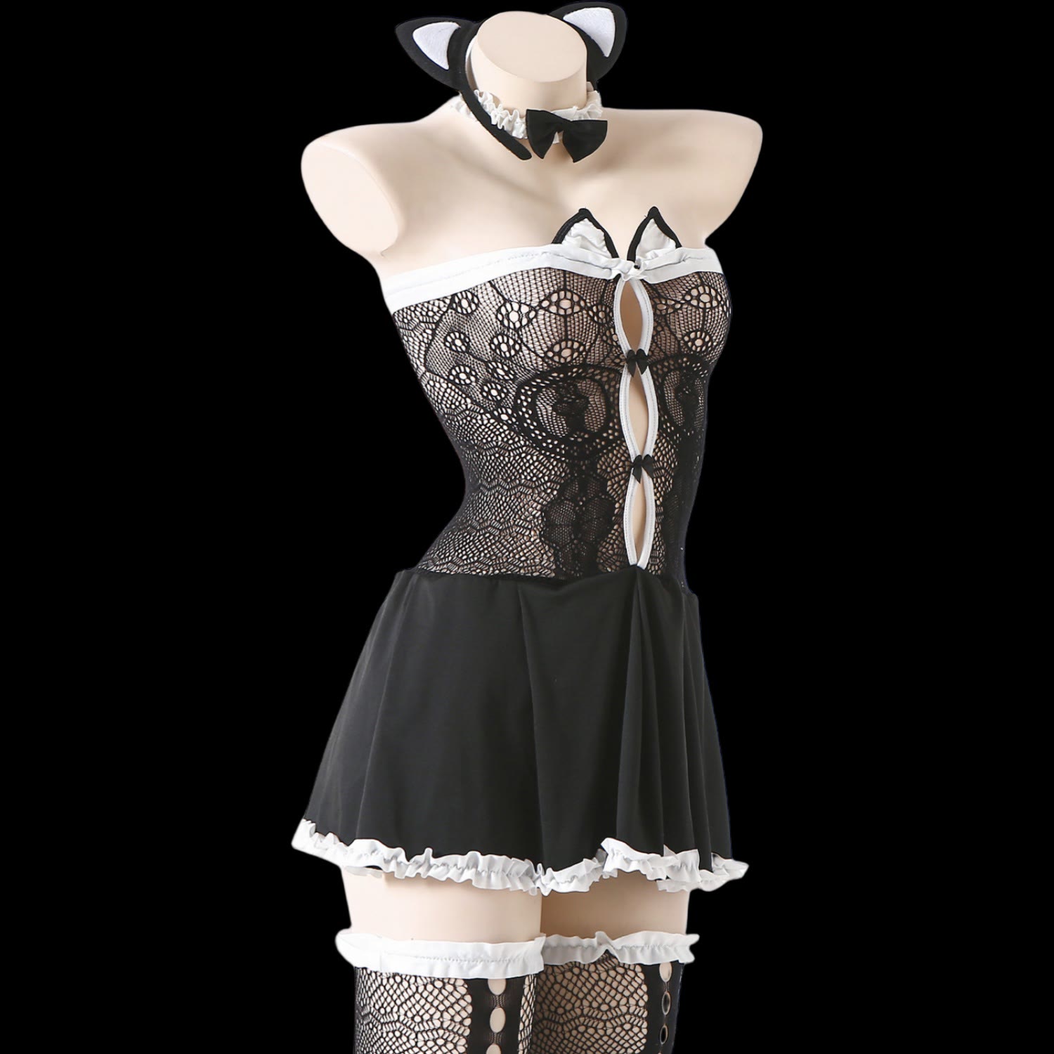 Kitty Lace Hollow Out See-through Lingerie Dress