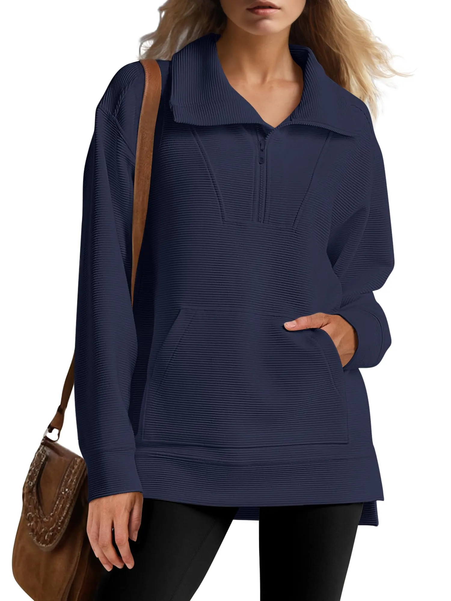 WOMEN'S QUARTER ZIP OVERSIZED KNIT PULLOVER (BUY 2 FREE SHIPPING)