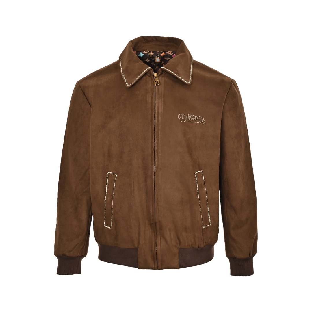 Louis Vuitton 24Fw embroidered stitching suede bomber jacket