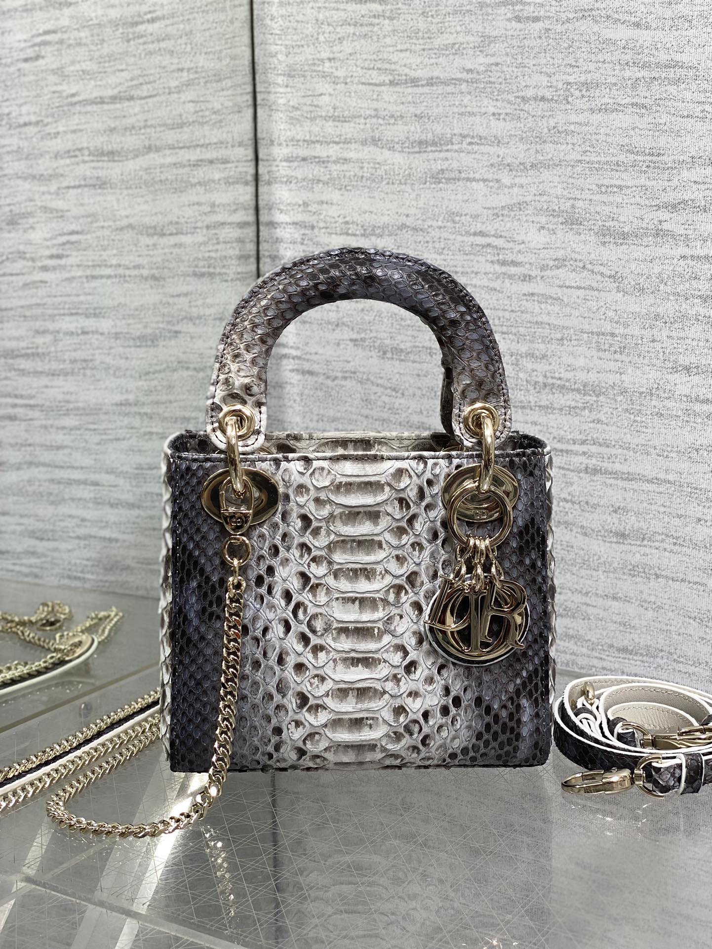 Dior Lady three-grid rare snakeskin Princess Diana bag