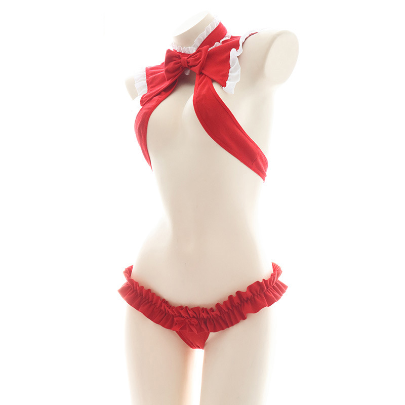 Bow Knot Bunny Tail Lingerie Bikini Set