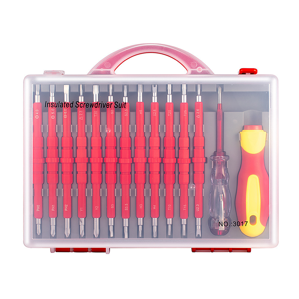 26 In 1 1000V Insulated Screwdriver Set For Electrician, Dual Head Precision Removable Magnetic Bits Slotted Torx Hex Square Screwdrivers