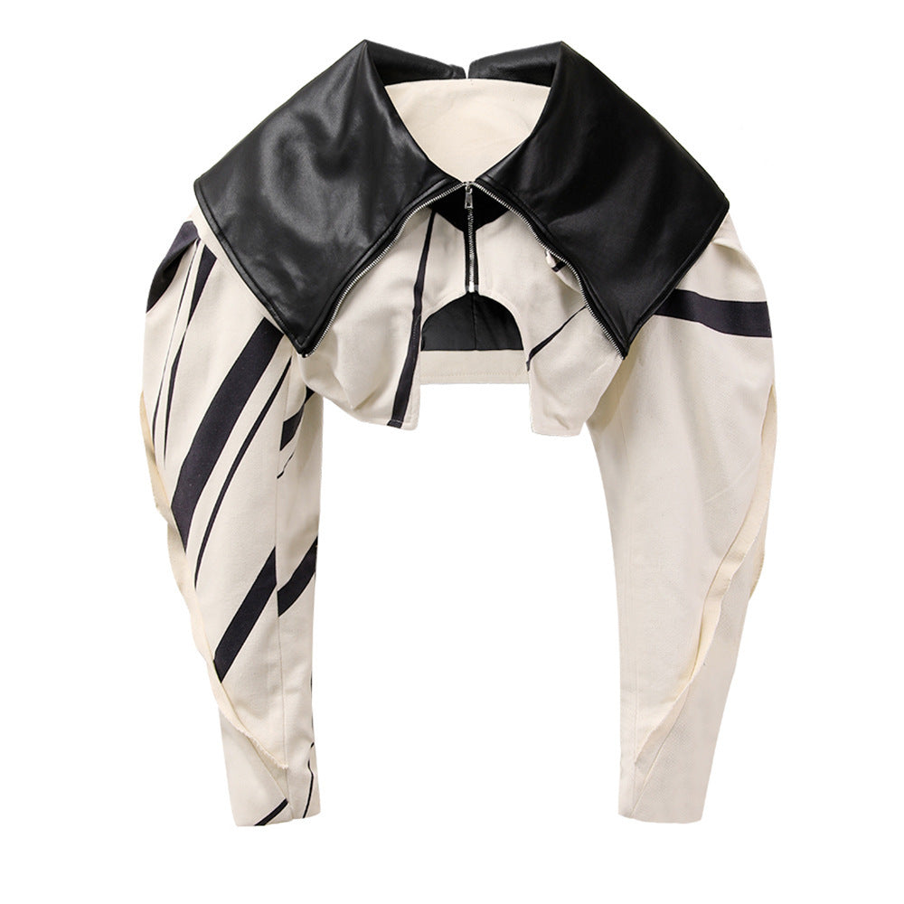 Personalized Heavy Industry Design Short Coat for Women with PU Stitching and Temperament Style