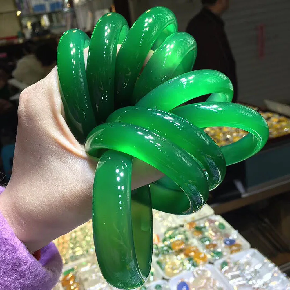 Natural Green Jade Bangles For Women Brazil Chalcedony Charm Jadeite Widened Bracelet Luxury Jewelry Mom's Gift Free Shipping