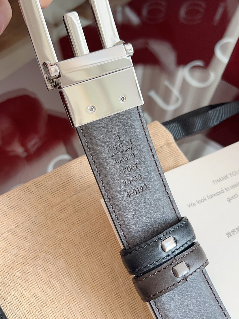 Gucci GG swivel buckle leather belt 3.5cm wide