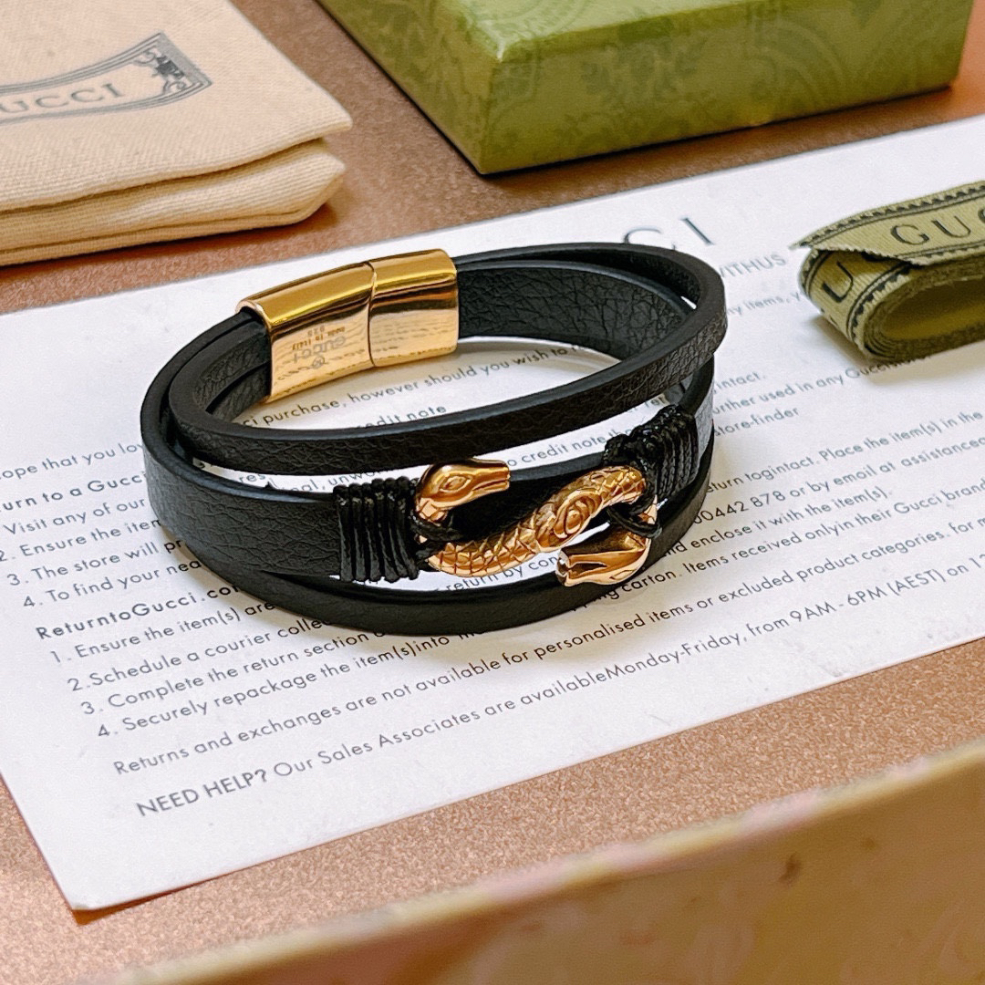 Gucci Gold Snake Leather Bracelet