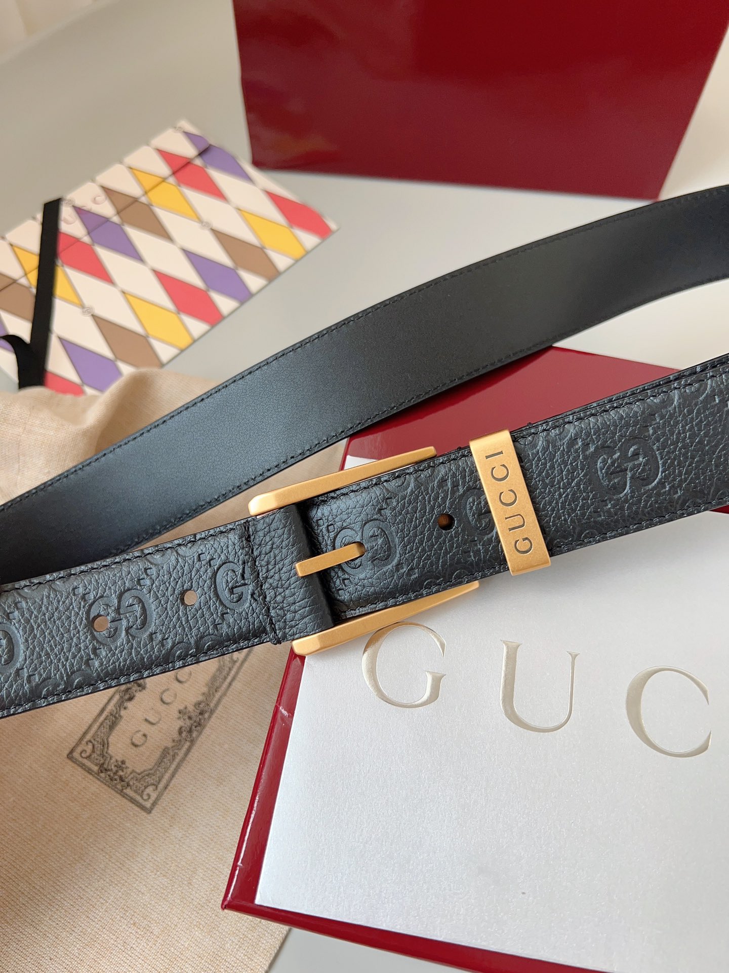 Gucci pin buckle printed leather belt 3.5cm wide
