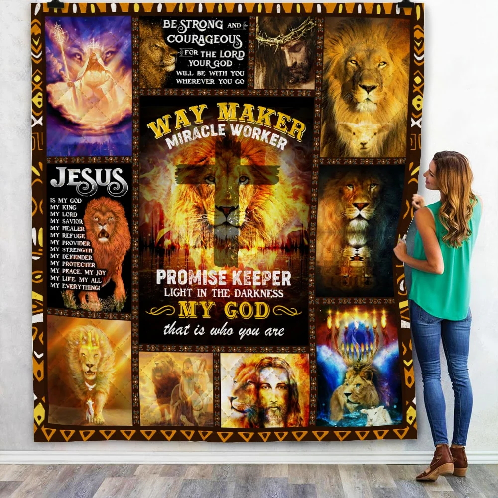 Jesus Way Maker Miracle Worker, Lion Quilt Blanket