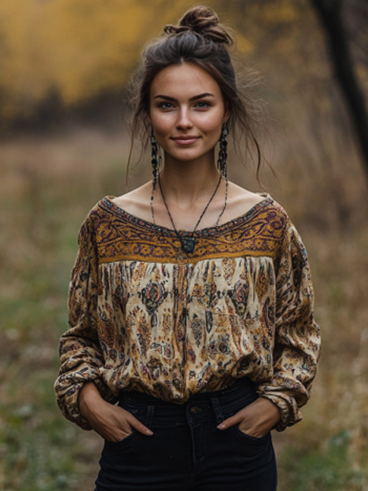 Women's Vintage Bohemian Print T-shirt