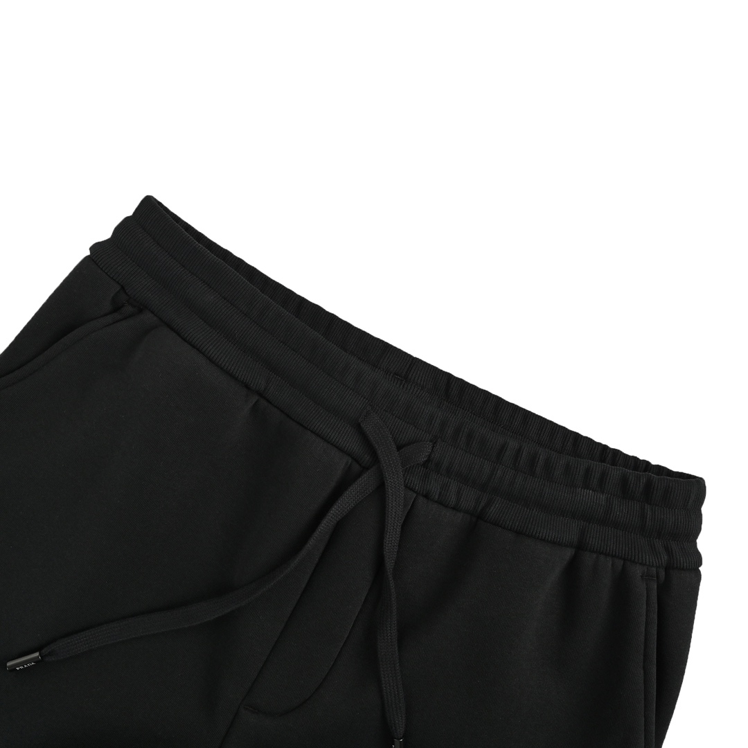 Prada 24Fw embroidered metal triangle logo laminated pockets fleece trousers