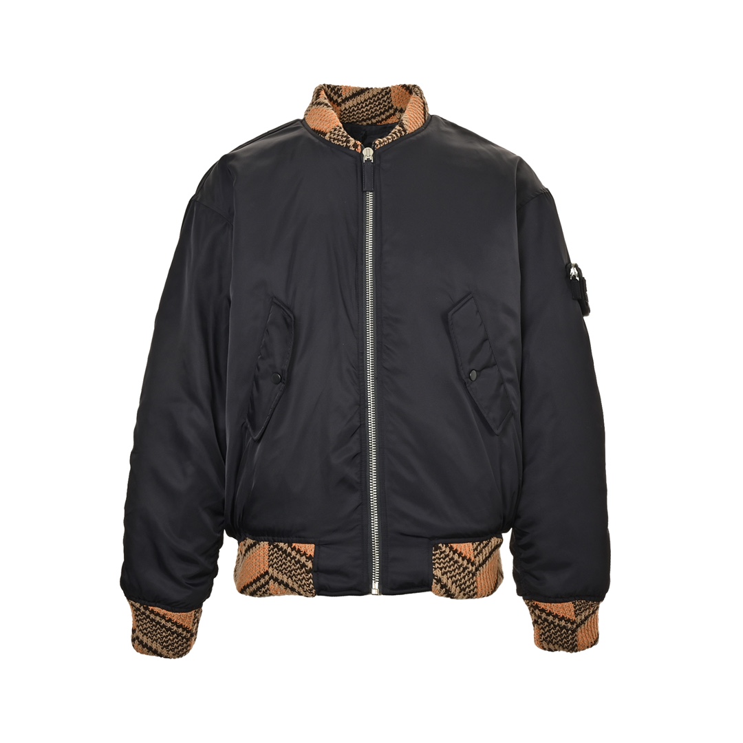 Prada 24Fw lining sweater patchwork padded flight jacket