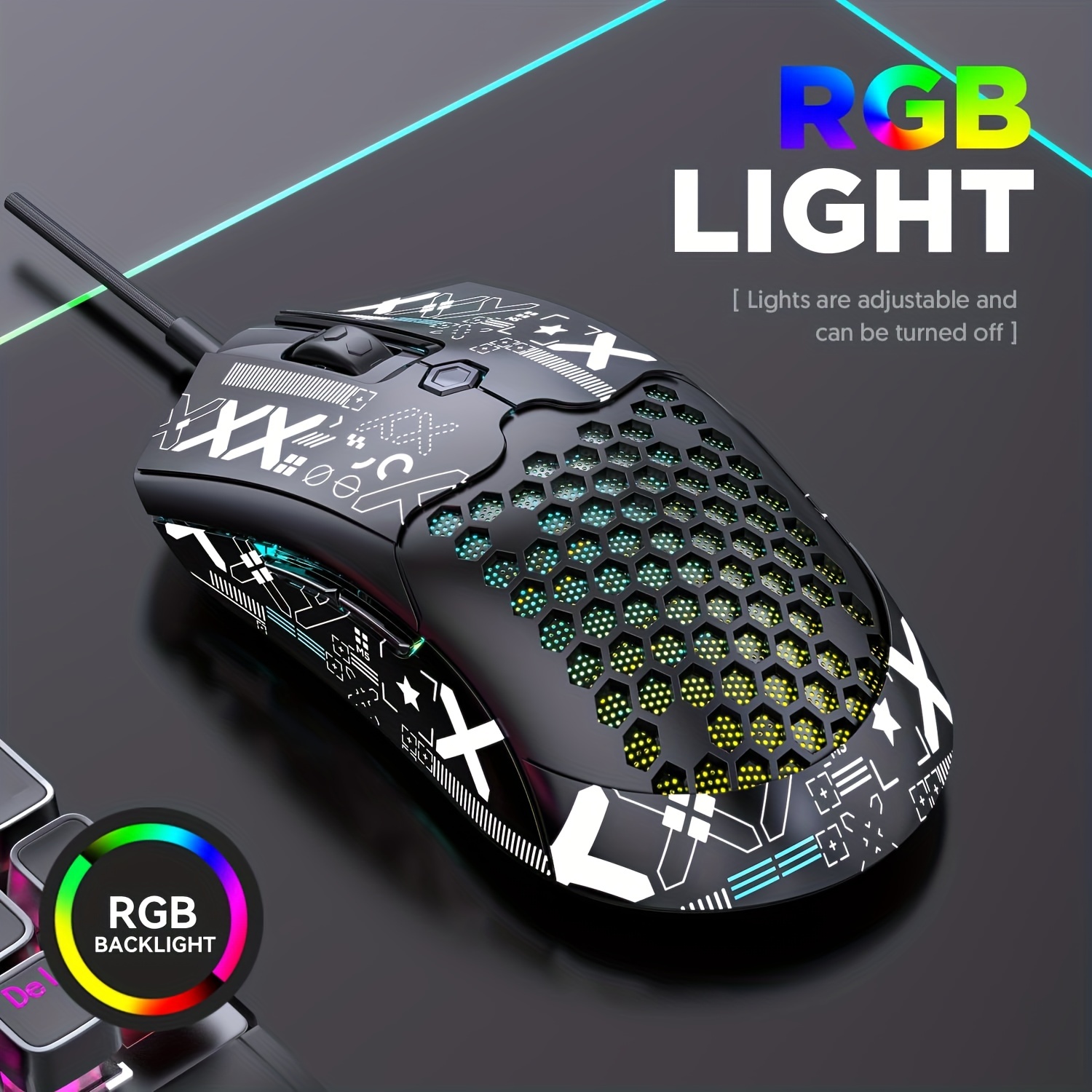 M5 Ultralight Wired Gaming Mouse, Lightweight Honeycomb Shell, Pixart PAW3325, 6 Adjustable DPI 12000, 26 RGB Breathing Backlit Mice, 65g, USB Optical Model O Mice For Win11/Xbox/PS/Mac
