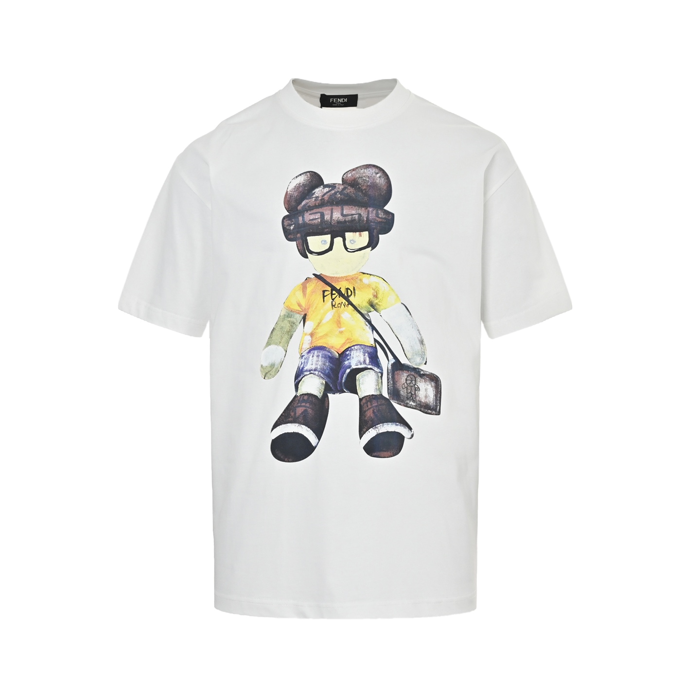 Fendi 25ss cartoon character hand-painted print short sleeves