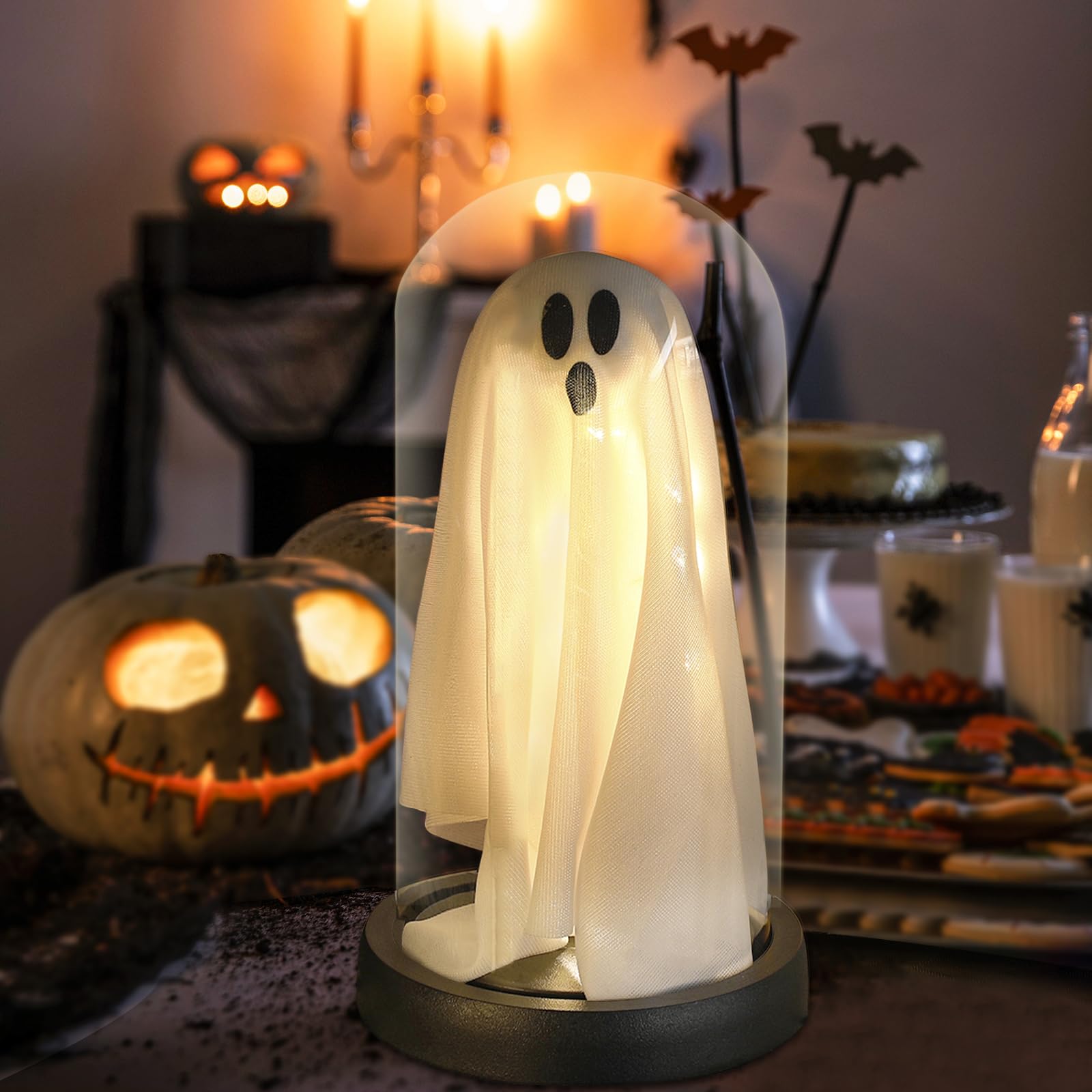 🏆Limited Sale⚡Almost Gone💥👻 Light Up Ghost in Glass Cloche