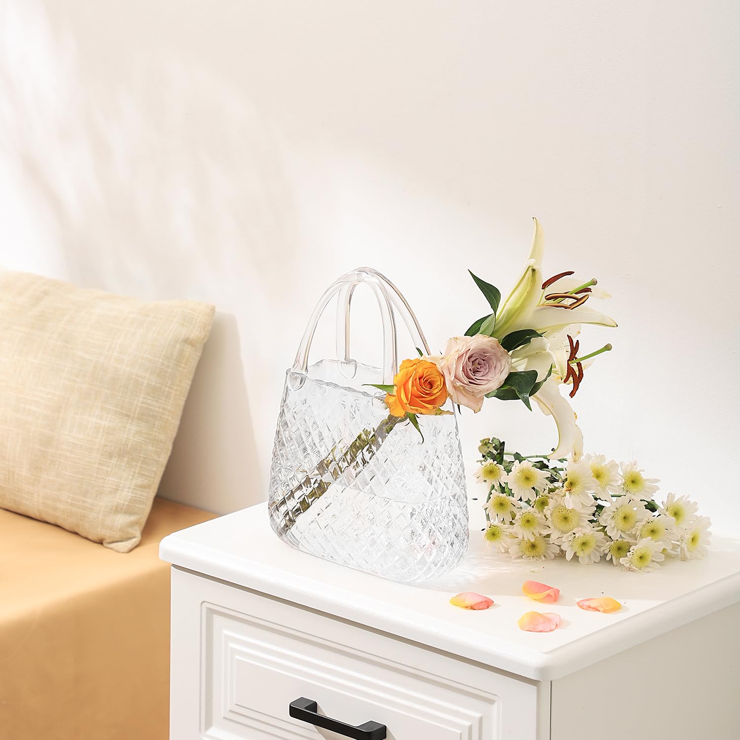Aesthetic Vase for Flowers, Decorative Vase with Embossed Pattern for Wedding, Living Room, Bedroom, Table, Office