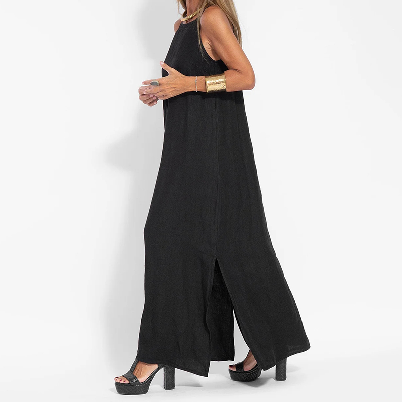 Retro Split Strap Comfy Maxi Dress