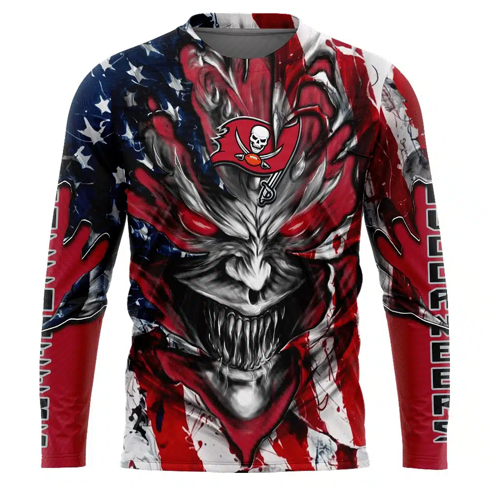 TAMPA BAY BUCCANEERS DEMON FACE AMERICAN FLAG-3D UNISEX HOODIE