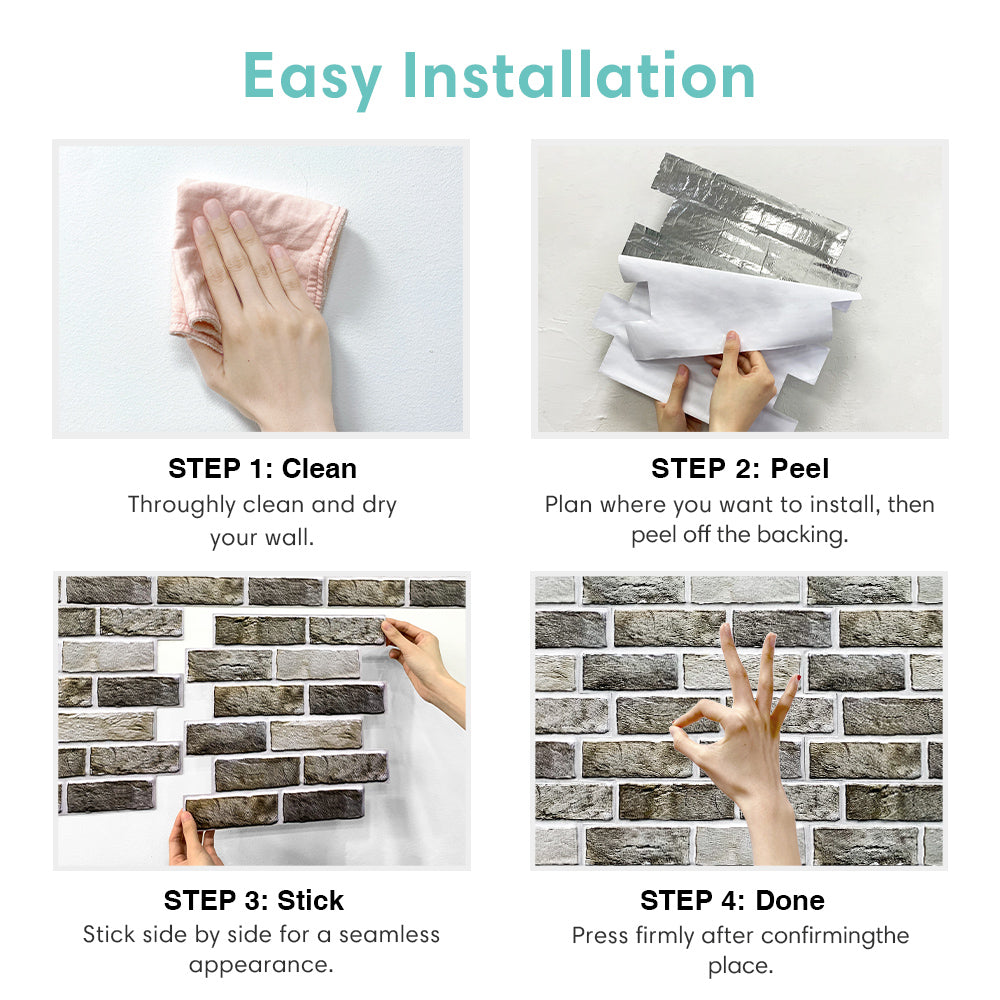 3D Brown-Gray Brick Peel and Stick Wall Tile
