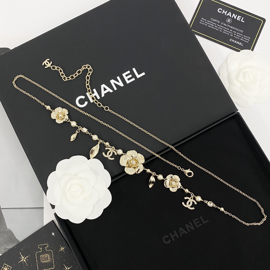 CHAN 24 multi-element camellia pearl waist necklace