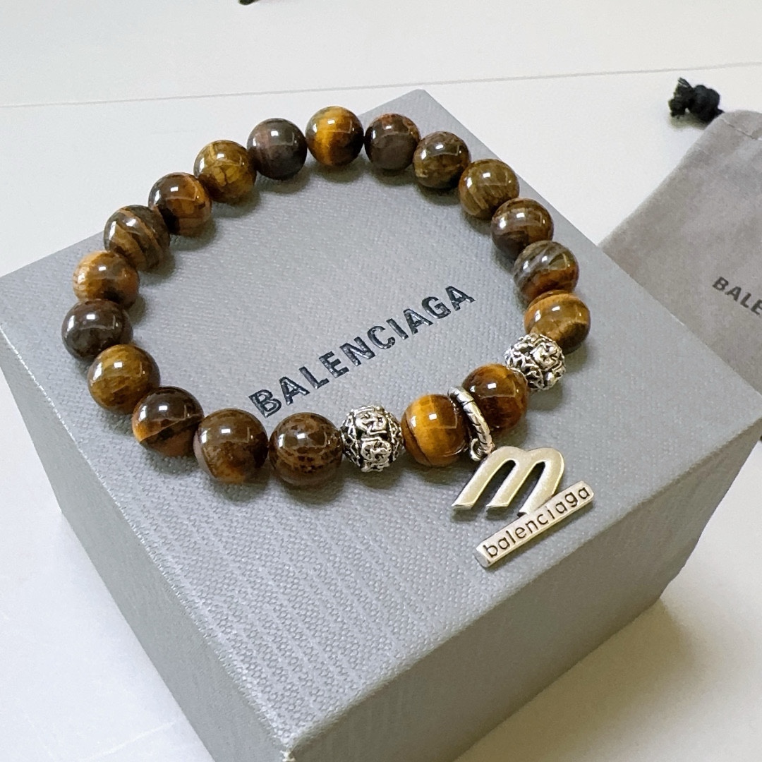 Balenciaga Natural Tiger Eye Stone Thai Silver Style Bracelet
