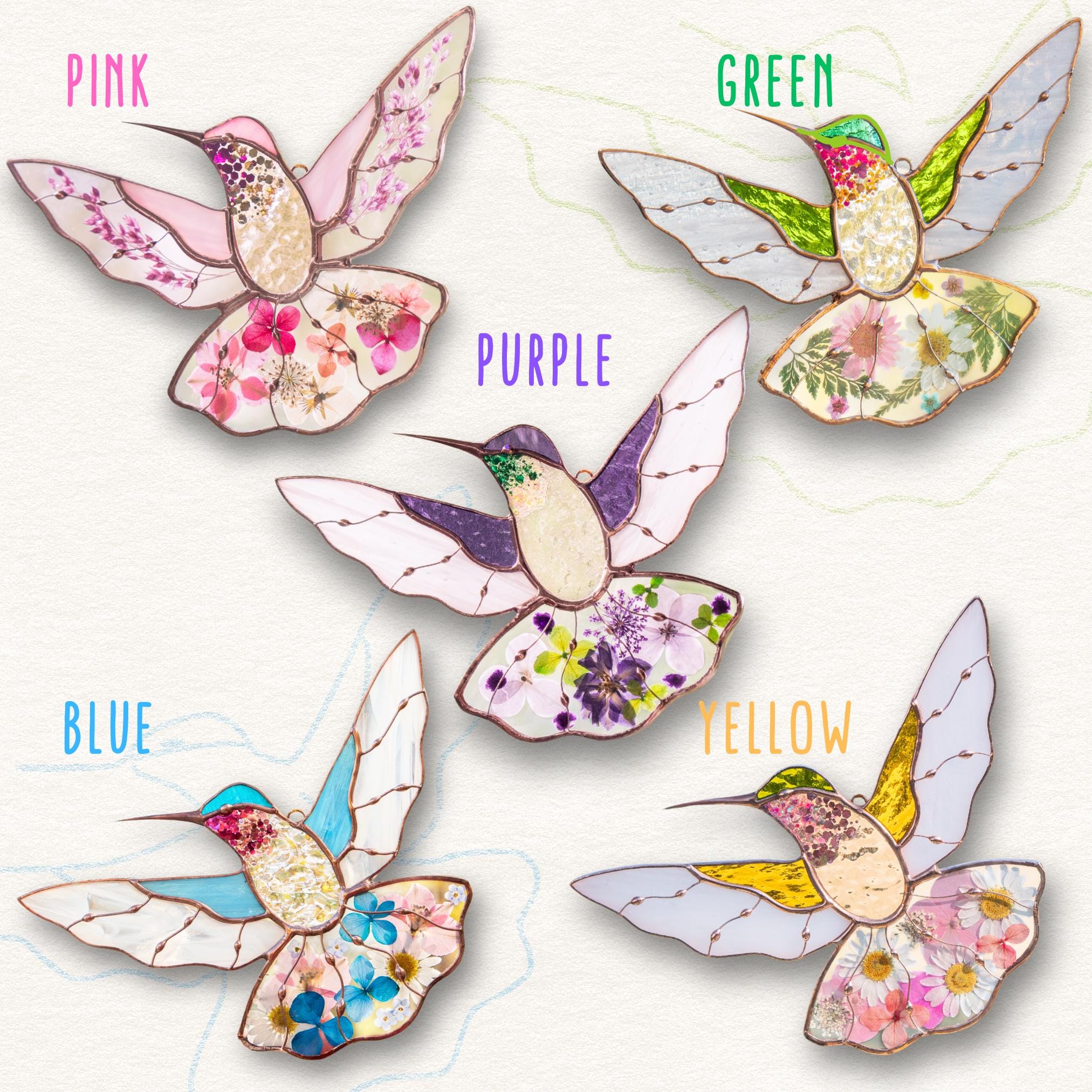 Hummingbird Stained Glass Window Hangings - Mothers Day Gift