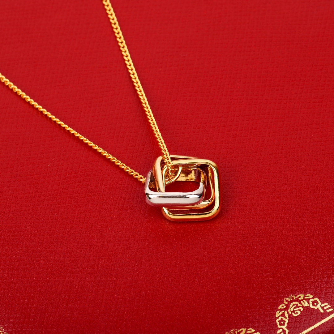 Cartier Trinity cushion-shaped three-color ring necklace