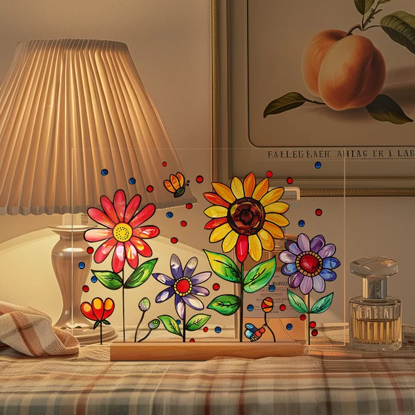 🌷🌼2024 NEW🌻🌺Painted Colorful Flower Pattern Decor With Wooden Base💖