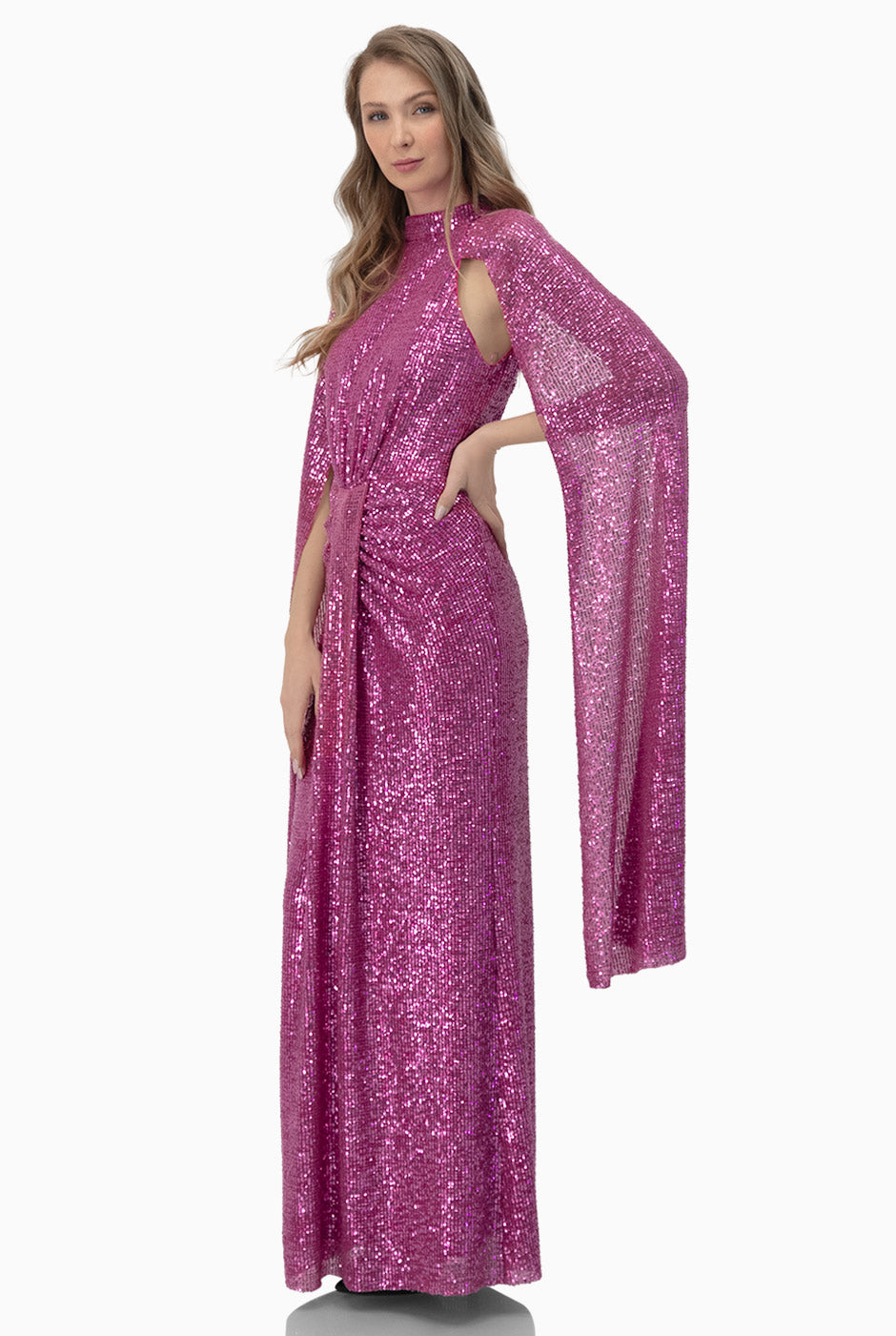 Vestido largo de lentejuelas rosa