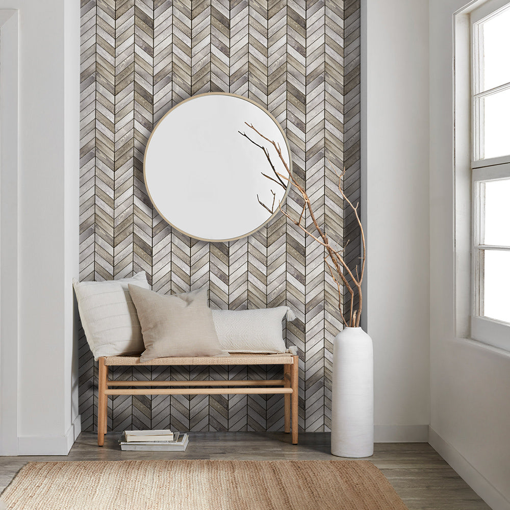 3D Wood Herringbone Peel and Stick Wall Tile
