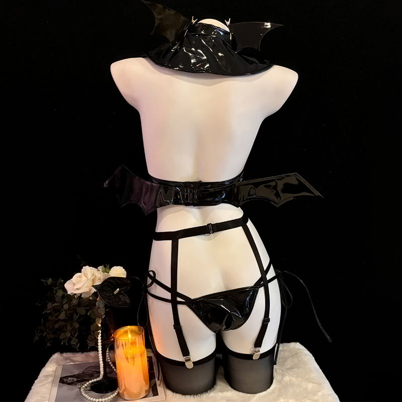 Devil PU Hollow Out Lingerie Set