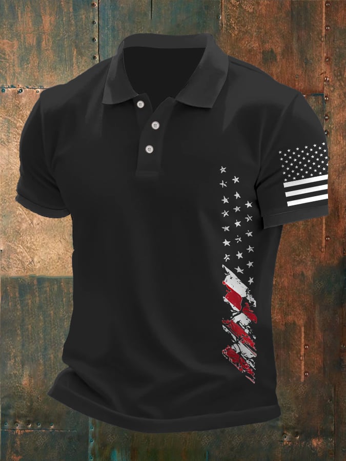 Men'S American Flag Print Polo Shirt