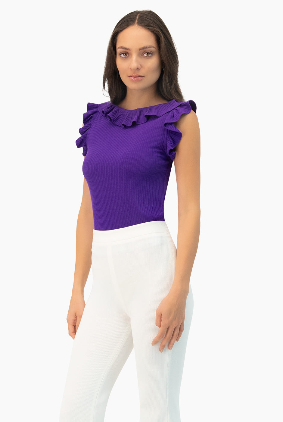 Blusa morada de escote redondo