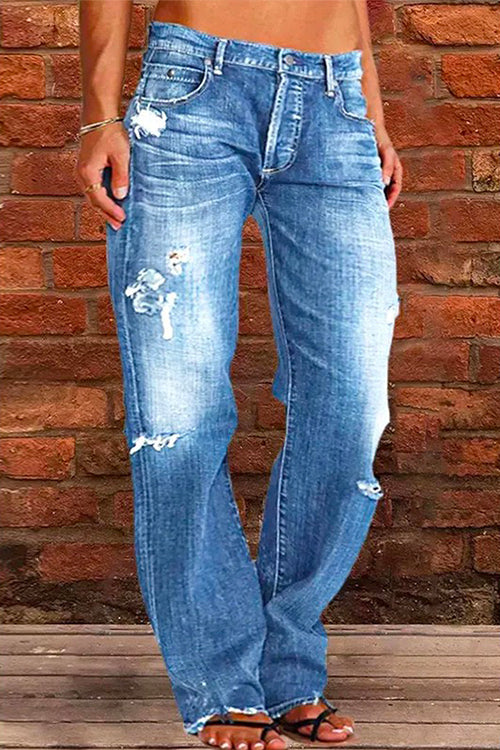 Heididress Casual One Button Ripped Jeans with Pockets